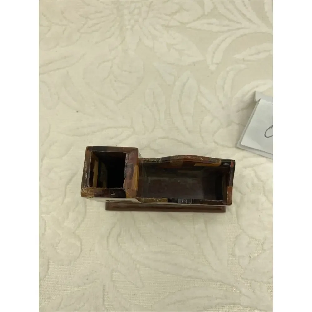 Handmade Laquered Wood Business Card & Pencil Holder With Inlaid Shell Design